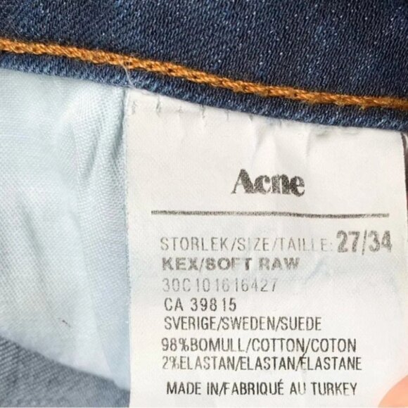 Acne Studios Kex Soft Raw Straight Leg Skinny Jeans Dark Wash Low rise Size 27 - Picture 11 of 15